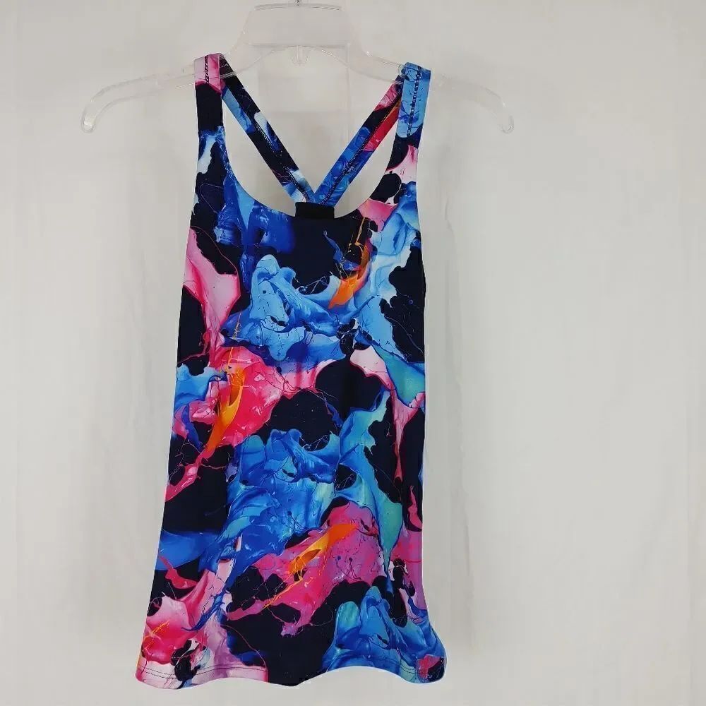 Athleta Women's Size Small Multicolor Printed Athletic Tank Ink Liquid Smoke